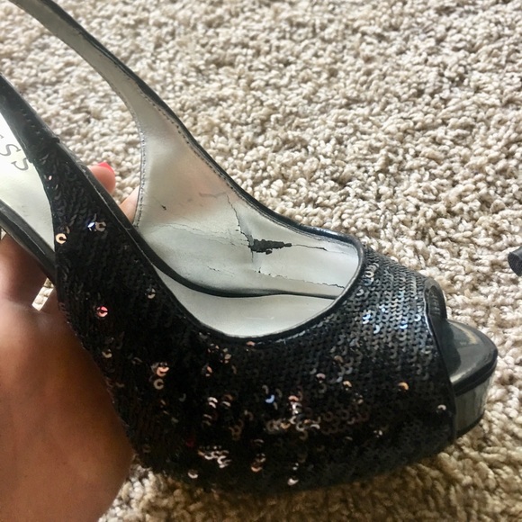 Guess Hondo3 Black/Silver Sequin Peep Toe - Picture 7 of 8